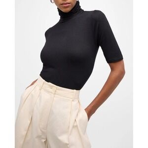 Majestic Filatures Black Soft Touch Elbow Sleeve Turtleneck Top Size‎ 4 US L